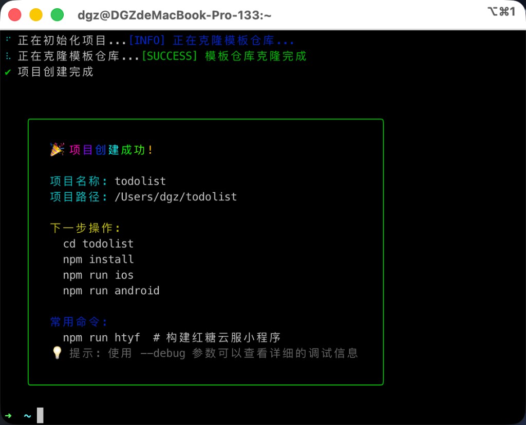 项目创建成功与常用命令